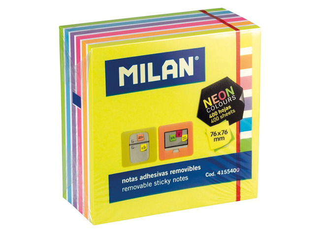 Memoblaadjes - Milan - zelfklevend - neon kleuren - 76 x 76 mm - blok van 400 vellen