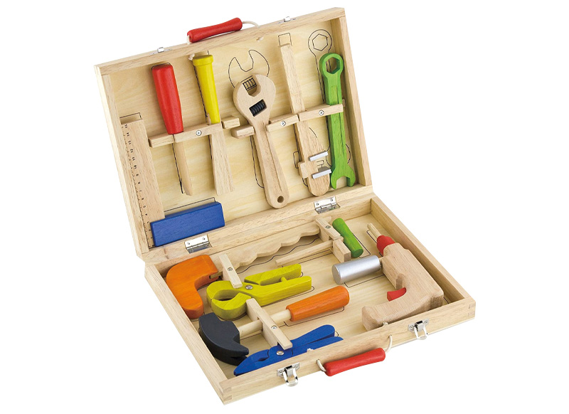 Alert bezoeker Binnenshuis Speelgoed gereedschap - gereedschapskist - hout - toolbox - set van 12  assorti - Baert