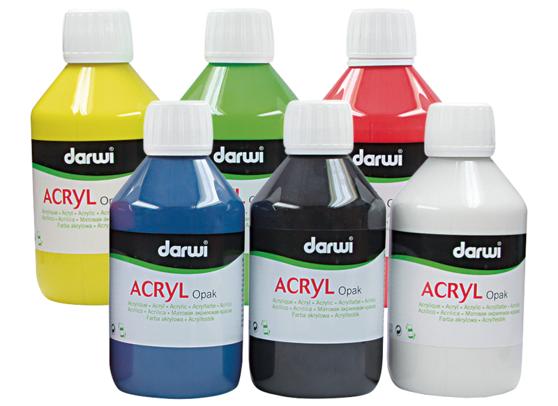 Verf - acrylverf - Darwi - opak - 6 250 ml - basiskleuren - van 6 assorti - Baert