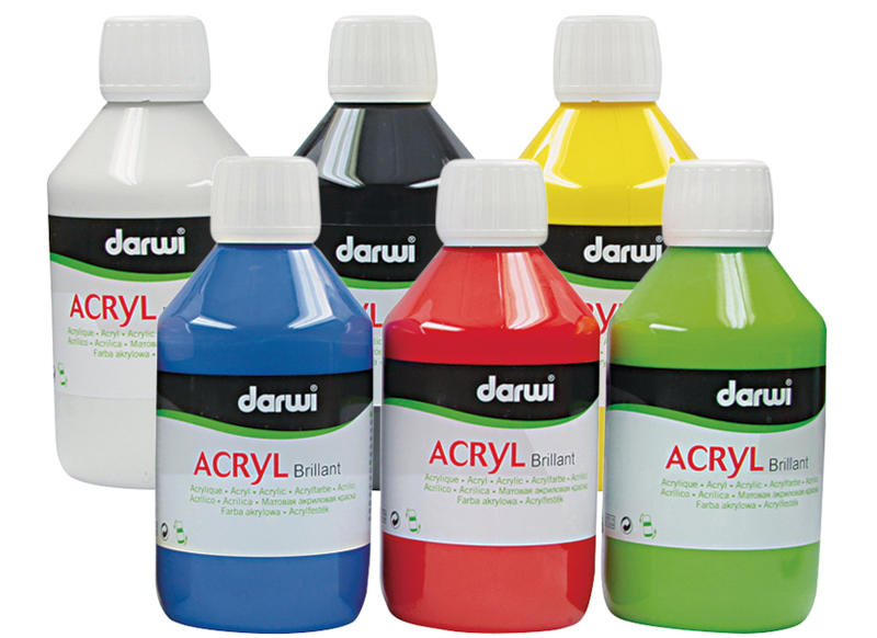 Verf - acrylverf - Darwi - glanzend - 6 x 250 ml - basiskleuren - set van 6 - Baert