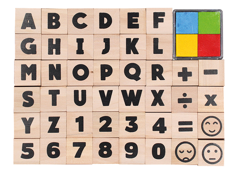 Conform Knipperen Volwassen Stempels - alfabet - cijfers - hout - per set - Baert