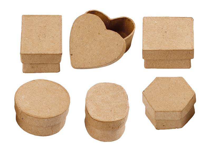 Motiveren Componeren Lach Figuren - papier-maché - mini-doosjes - hart, rechthoek, ovaal en meer -  set van 6 - Baert