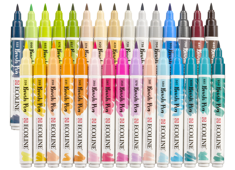 bijstand steek Nadruk Waterverf - Ecoline - Brush Pen - aanvullende kleuren - set van 30 assorti  - Baert